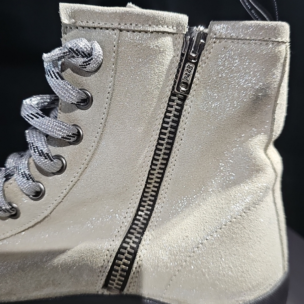 P448 Women Denise Beige Glitter Platform Lace-up Vibram Combat Boot 36 US 6 NWOT - Picture 9 of 11